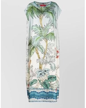 F.R.S For Restless Sleepers Silk Kaftan Dress Tropical Japanese Branch - Green
