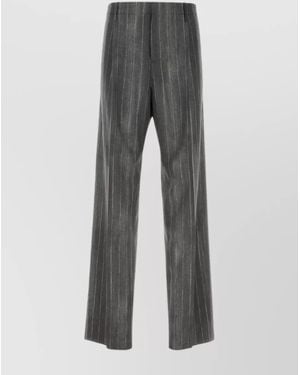 Versace Printed Virgin Wool Wide-Leg Trousers - Grey