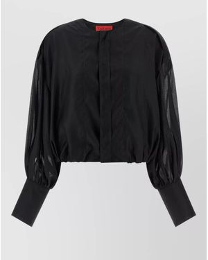 Thelatest Long Sleeve Top Round Neckline - Black