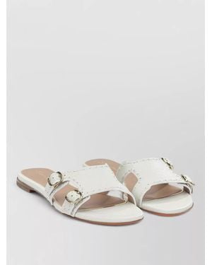 Santoni Flat Sole Sandals Open Toe Textured Straps - Natural