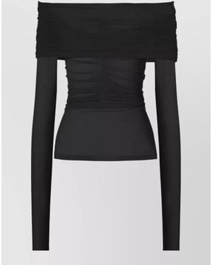 Wolford Sheer Draped Off-Shoulder Long-Sleeve Top - Black