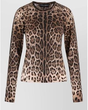 Dolce & Gabbana Animal Pattern Virgin Wool Crew Neck Sweater - Multicolor