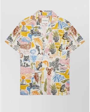 Closed Cotton Shirt Graphic Print Short Sleeves - Grey