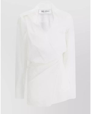 The Attico Cotton Gathered Plunge Mini Dress - White