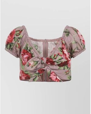 Dolce & Gabbana Cotton Floral-Print Off-Shoulder Cropped Top - Pink