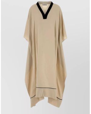 Agnona Linen Kaftan Contrast Trim Loose Fit - Natural
