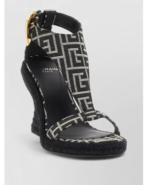 Balmain Anthem Ankle Strap Wedge Espadrille Sandals - Black