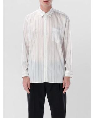 Comme des Garçons Fluid Striped Shirt Curved Hem Cupro - White