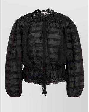 Isabel Marant Long Sleeve Cotton Blouse Peplum Hem - Black