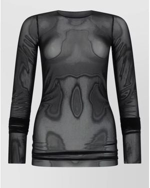 Rick Owens Long Sleeve Stretch Sheer Round Neck Top - Black
