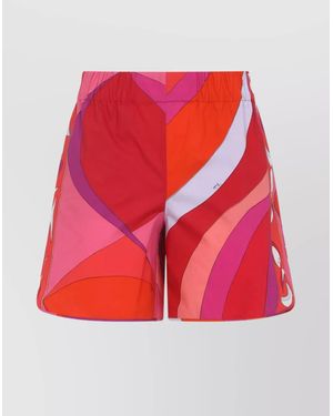 PUCCI Geometric Design Cotton Shorts With Elastic Waistband - Red