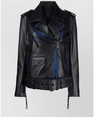 Off-White c/o Virgil Abloh Leather Contrast Trim Biker Jacket - Black