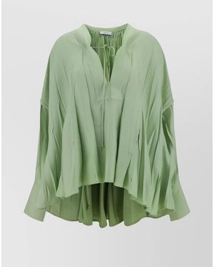 Ferragamo Gathered Oversized V-Neck Blouse - Green