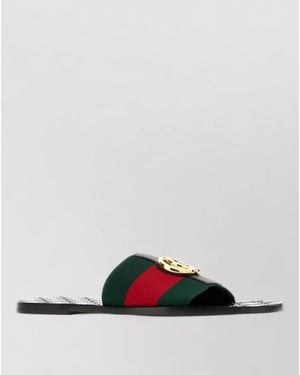 Gucci Riviera Fabric Slides Striped Band - White