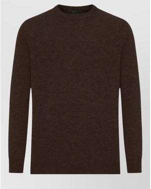 Zanone Fine-Knit Wool Crew-Neck Long-Sleeve Top - Brown