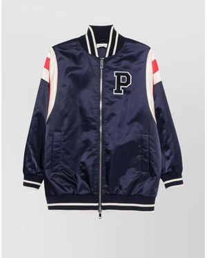 P.A.R.O.S.H. Logo-Patch Bomber Jacket Featuring Stripe Detailing - Blue