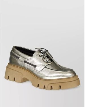 Brunello Cucinelli Leather Platform Loafers - Metallic