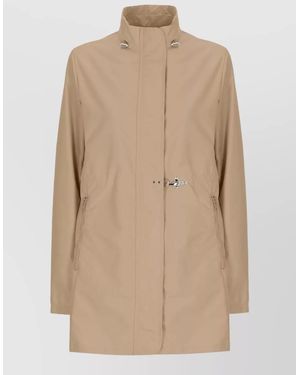 Fay Longline Waterproof Jacket High Neck Pockets - Natural