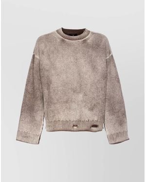 Represent Long Sleeve Crewneck Knitwear With Ribbed Texture - Natural
