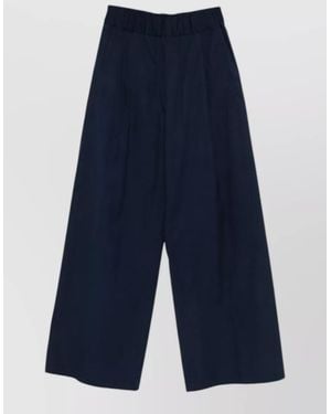 Semicouture Jhonny Cotton Trousers Wide Leg Side Pockets - Blue