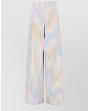 Dries Van Noten Wide Leg Striped Cotton Trousers Pockets - White