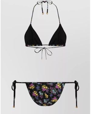 Dolce & Gabbana Floral Triangle Bikini Halter Low Rise Thong - Black