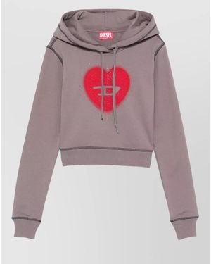 DIESEL Heart Logo Cotton Cropped Hooded Top - Pink