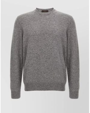 Zanone Crew Neck Wool Jumper With Ribbed Cuffs - Grey