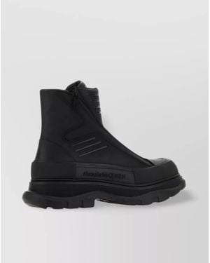 McQueen Streamlined Leather Ankle Boots - Black