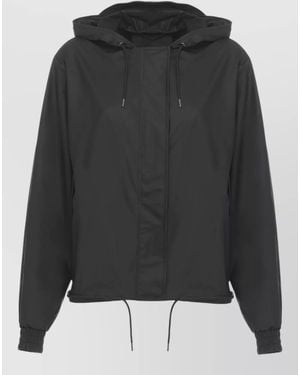 Rains Hooded Rain Jacket Drawstring Hem Pockets - Black