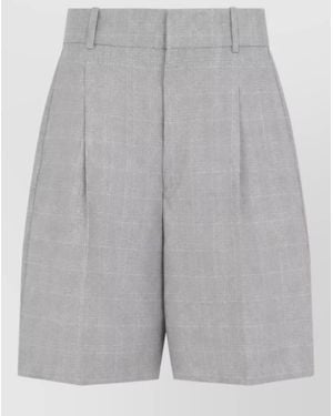 Bottega Veneta Checked High-Rise Pleated Bermuda Shorts - Grey