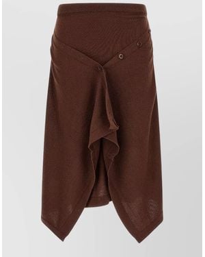Lemaire Wool Asymmetric Draped Midi Skirt - Brown