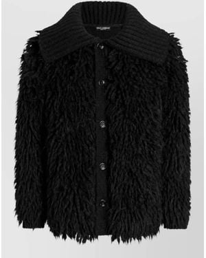 Dolce & Gabbana Chunky-Knit Faux-Fur Effect Cardigan - Black