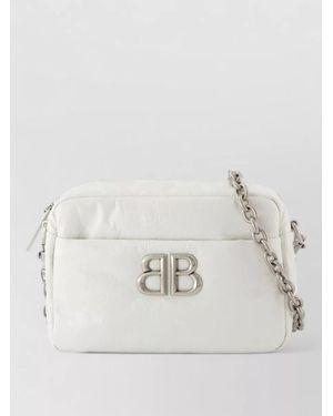 Balenciaga Monaco Xs Leather Camera Chain Shoulder Bag - Natural