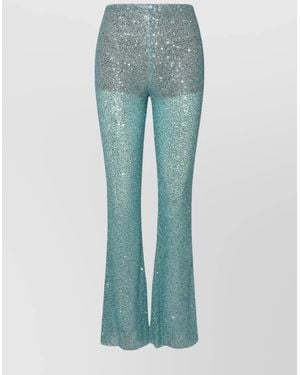 Self-Portrait Elastic Waistband Flared Pants With Sequined Embellishments - Blue
