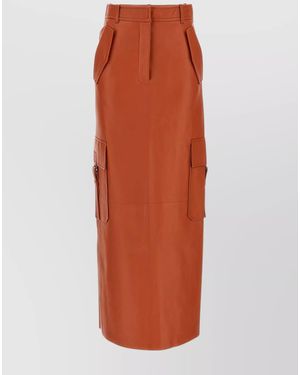 Zimmermann Leather High-Rise Midi Skirt - Orange