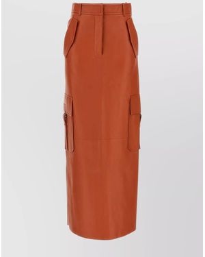 Zimmermann Leather High-Rise Midi Skirt - Orange