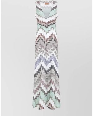 Missoni Metallic Zigzag Sleeveless V-Neck Maxi Beach Dress - White