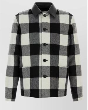 Givenchy Wool Shirt Jacket Collared Neck Check - Gray