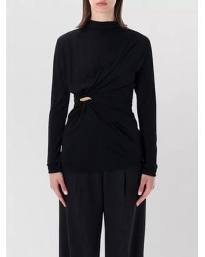 Bottega Veneta Long Sleeve Dress High Neck Draped Metal - Blue