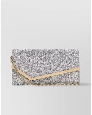 Jimmy Choo Embellished Fabric Clutch With Chain Strap - Gray