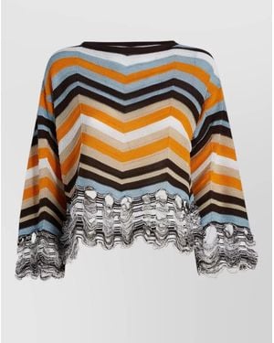 Jucca Boat Neck Knit Chevron Pattern Long Sleeves - White