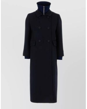 Prada Wool Coat With Long Length And High Collar - Blue