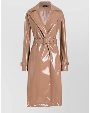 Dolce & Gabbana Coat Belted Waist Long Sleeves Nylon Silk - Natural