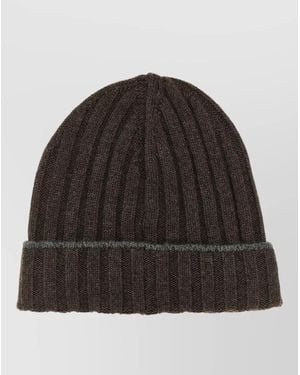 Brunello Cucinelli Cashmere Ribbed Beanie Turn Up Lapel - Multicolour