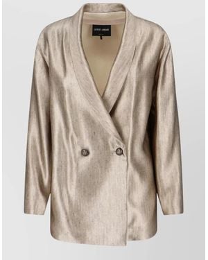 Giorgio Armani Satin Blazer Jacket Long Sleeves Buttons - Natural