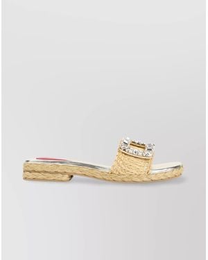 Roger Vivier Crystal Buckle Braided Raffia Espadrilles - Metallic