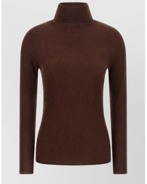 Fabiana Filippi Long Sleeve Mock Neck Ribbed Jumper - Brown