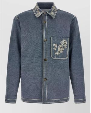 Isabel Marant Rudy Overshirt Embroidery Chest Pocket Buttons - Blue