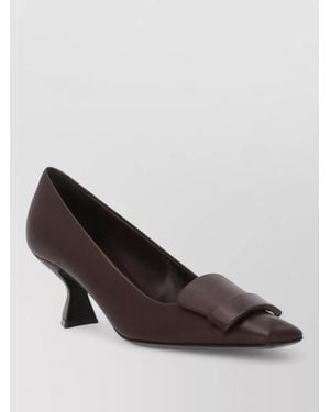 Sergio Rossi Pumps High Heel Bow Square Tip Curved - Brown